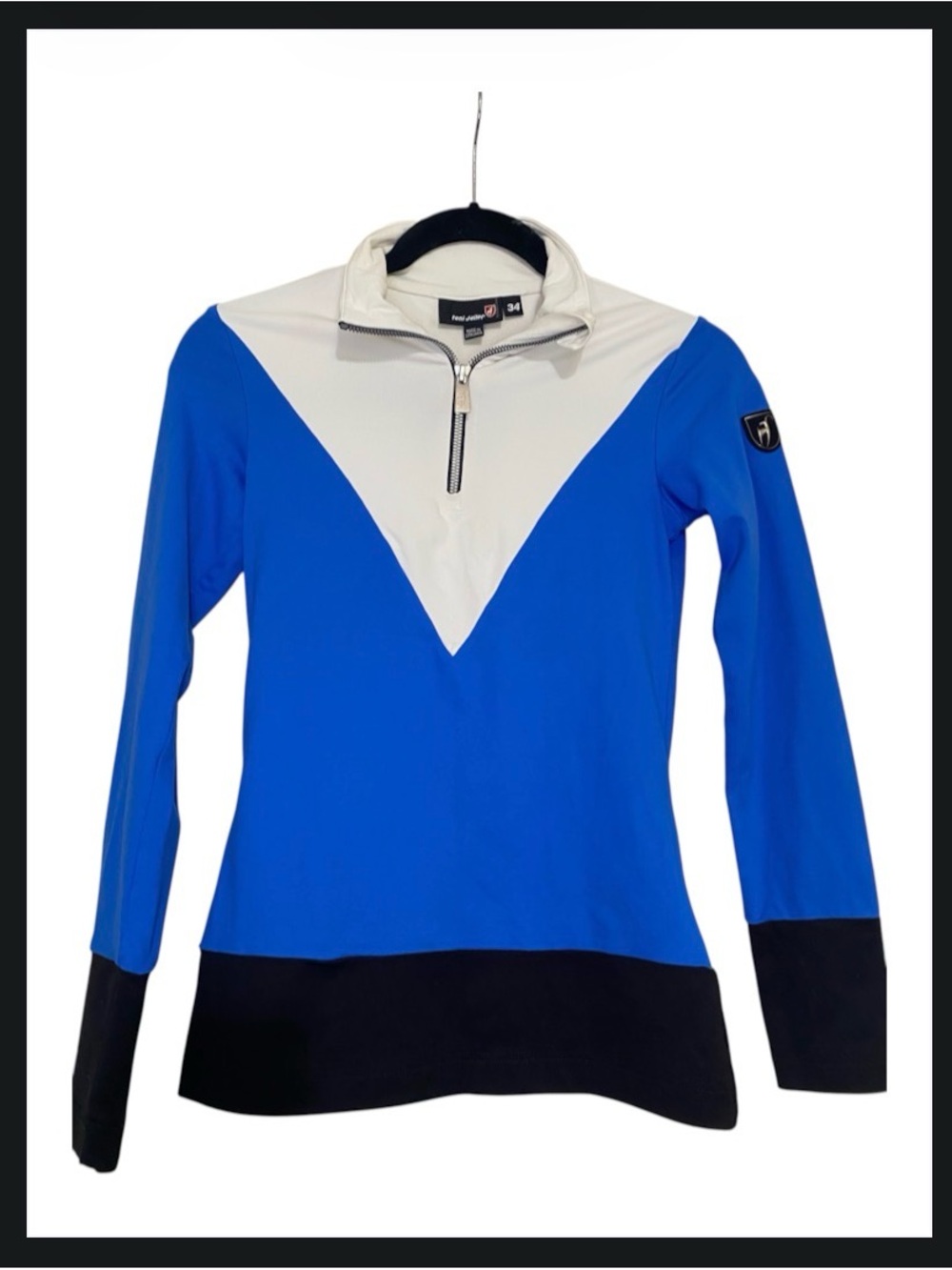 Toni Sailer Blue and White Quarter-Zip Performance Ski Pullover US Women Size 4